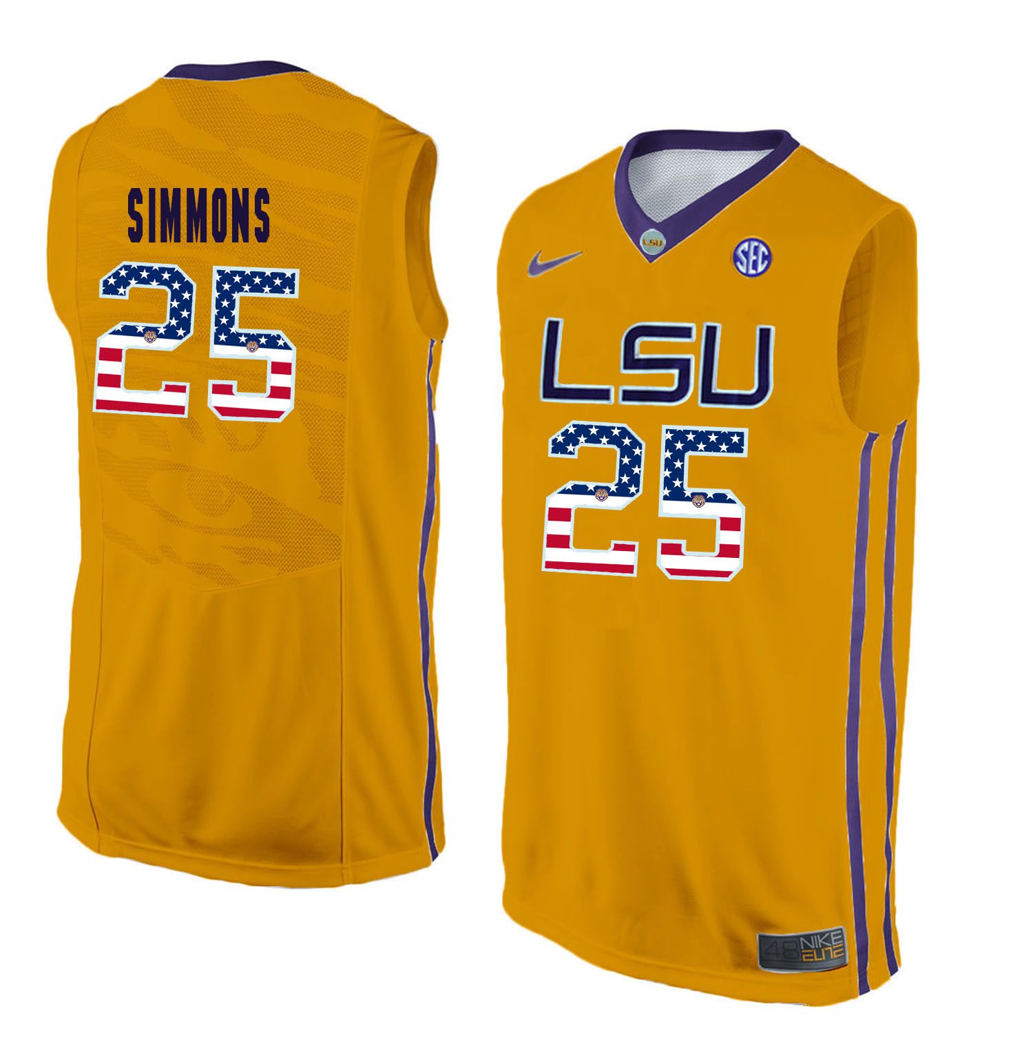 Men LSU Tigers #25 Simmons Yellow Flag Customized NCAA Jerseys->customized ncaa jersey->Custom Jersey